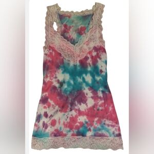 Mossimo Supply Co. Tie-Dye Lace-Trim Tank in Pink, Purple & Teal